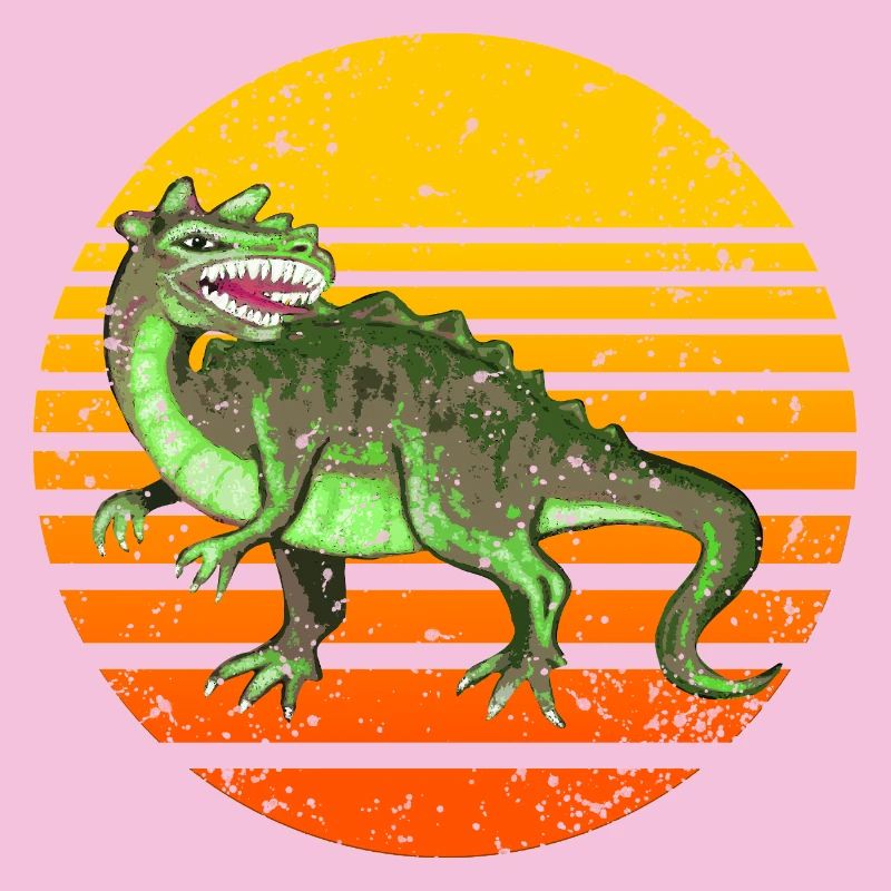 Design rétro dinosaure avec coucher de soleil