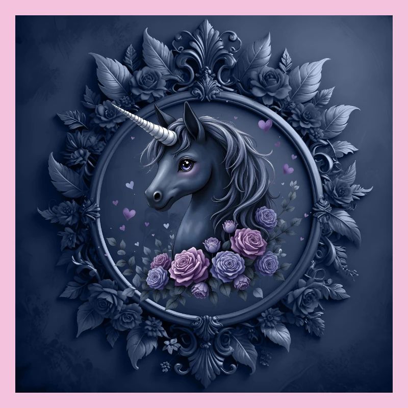 Licorne avec des fleurs dans les tons bleus