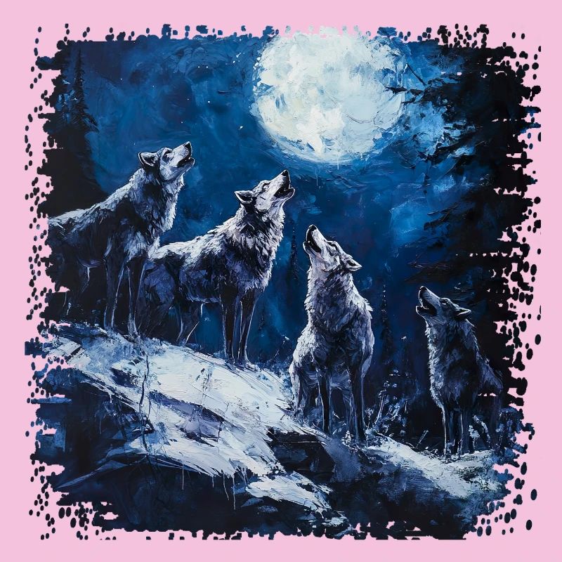 Wolf group under full moon