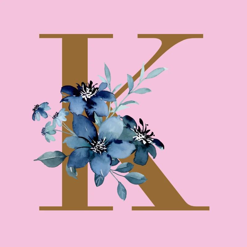 K Monogram with Blue Flowers