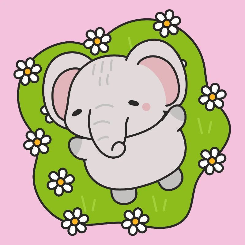 Éléphant Mignon aux Fleurs