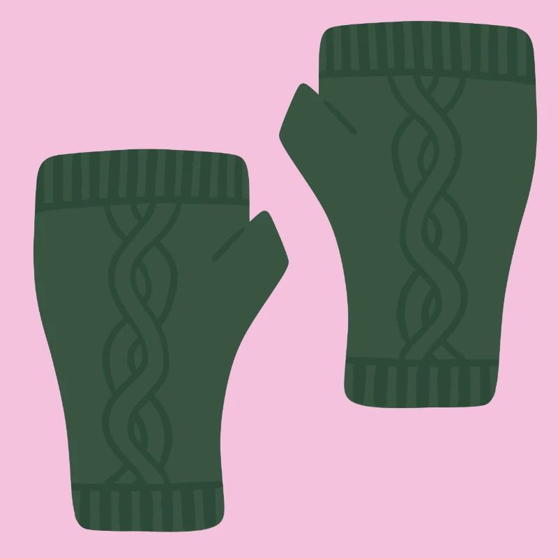 Green Cable Knit Pattern Fingerless Gloves