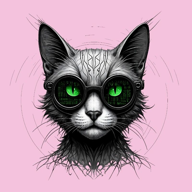 Green Eyes Computer Coder Geek Cat