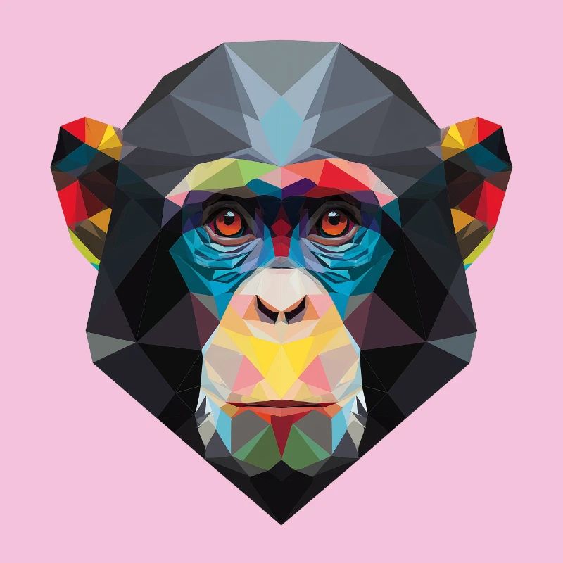 Geometric Monkey Portrait Rainbow Low Poly Art