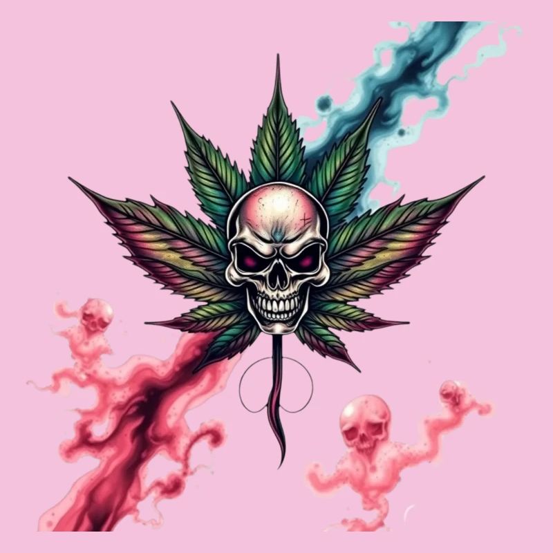 Crâne avec feuille de cannabis colorée