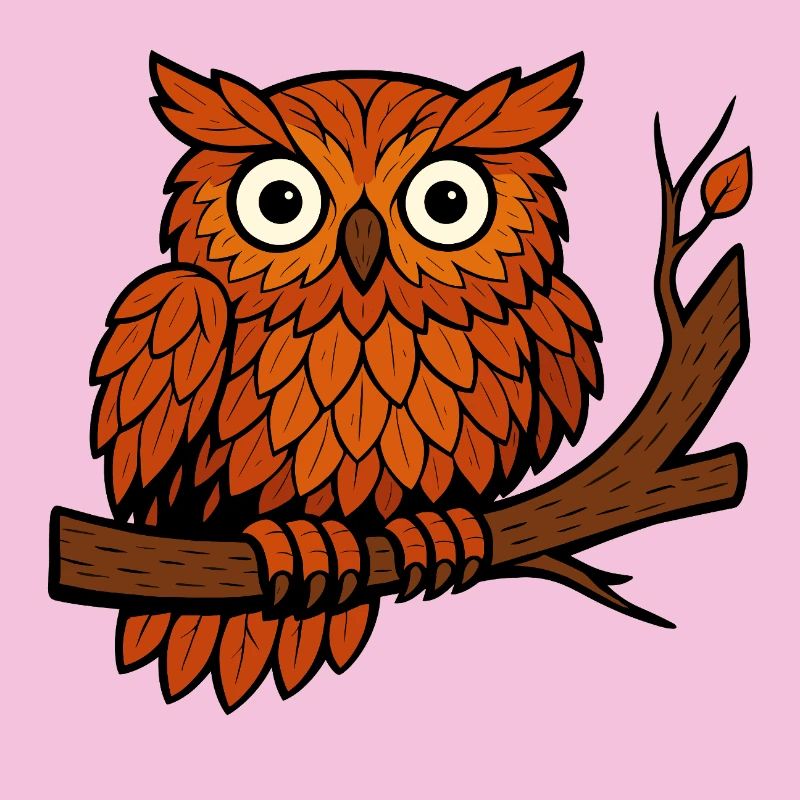Comic Eule Herbst Wald Laub Blätter Ast Baum Jäger