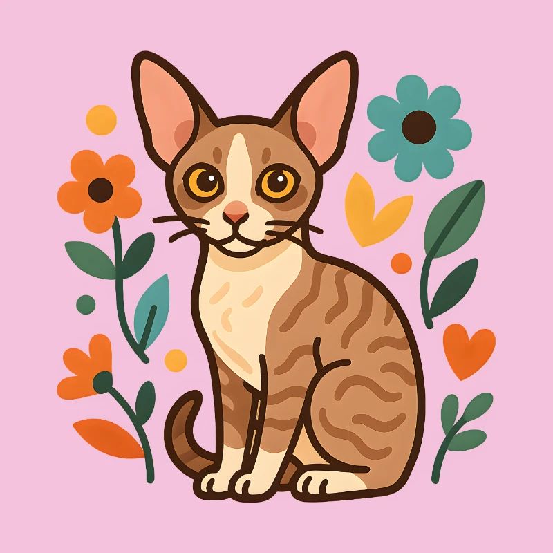 Chat Rex de Cornouailles parmi les fleurs
