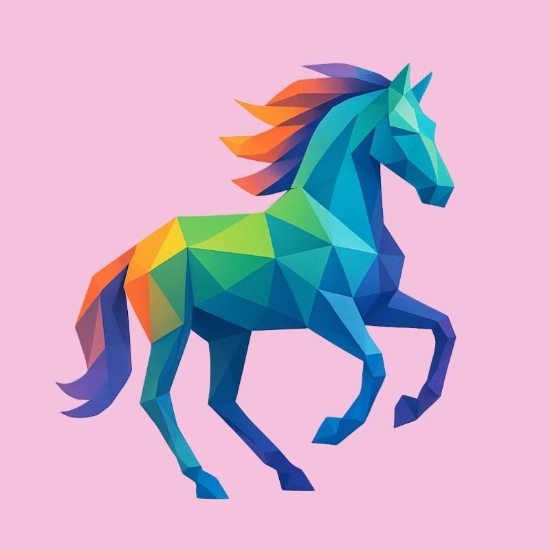 Buntes Low-Poly Pferd - Reiten