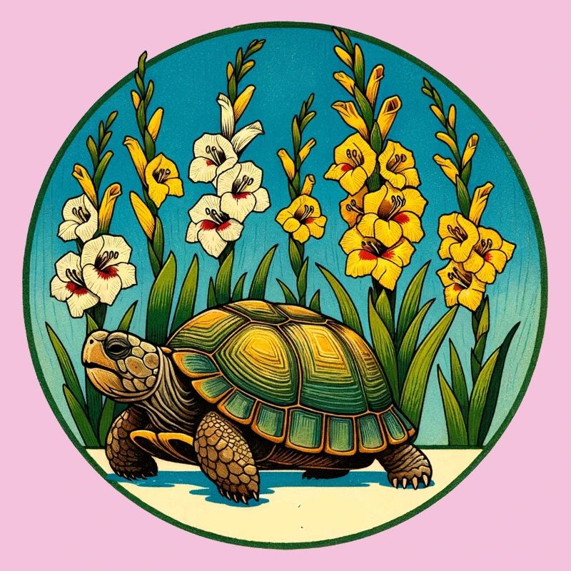 Sunlit Turtle in Floral Border