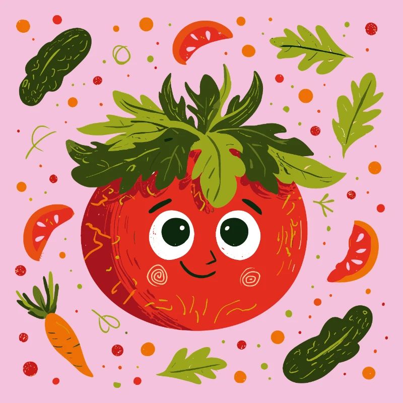 Tomate joyeuse avec une couronne d’herbes