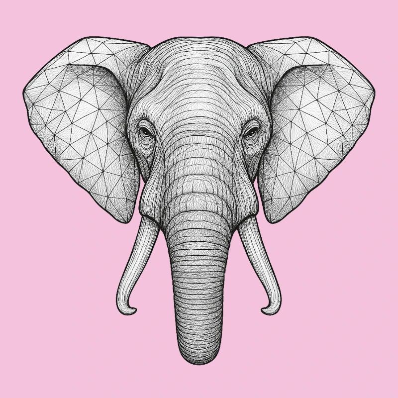 Geometric Elephant Head Sketch Style