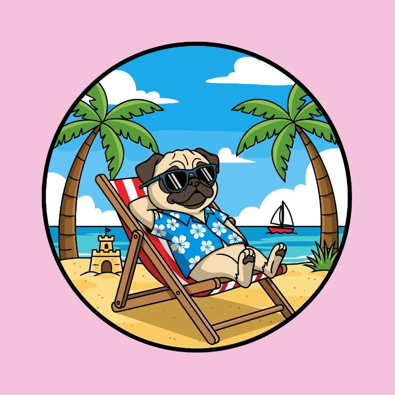 Coole Pug Beach Urlaubs-Sommerstimmung