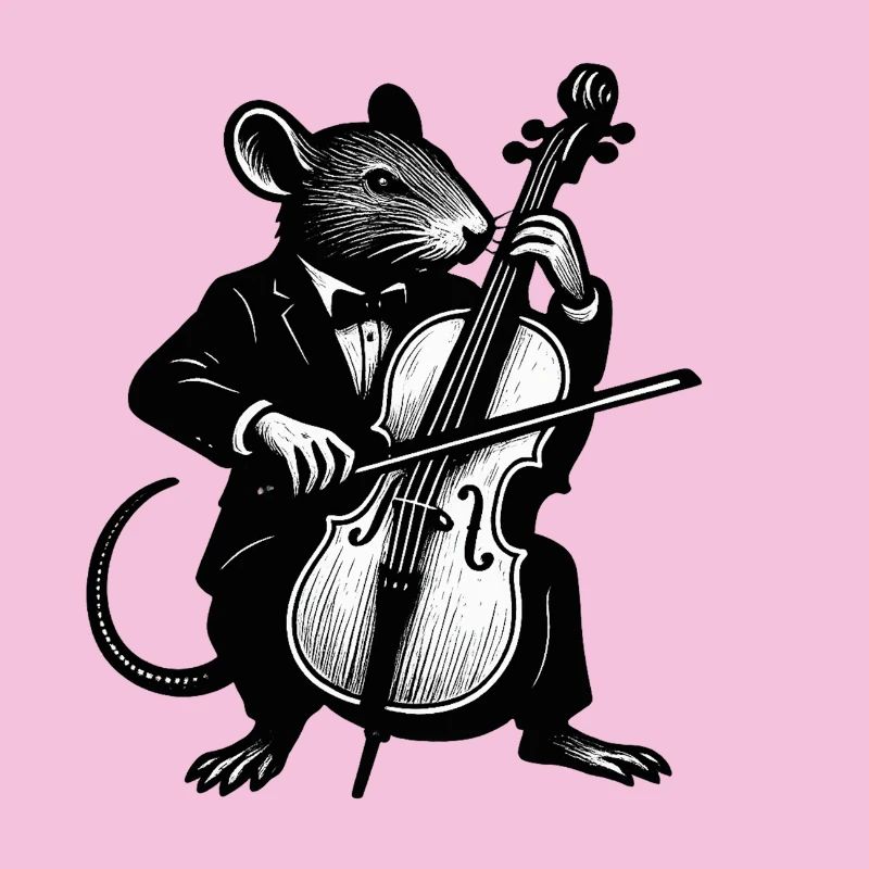 Mouse in tuxedo playing cello