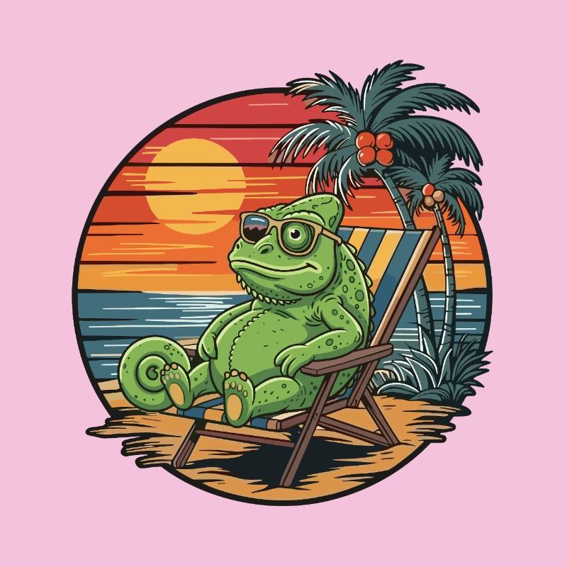 Funny Chameleon on Beach Summer Vacation Sunset