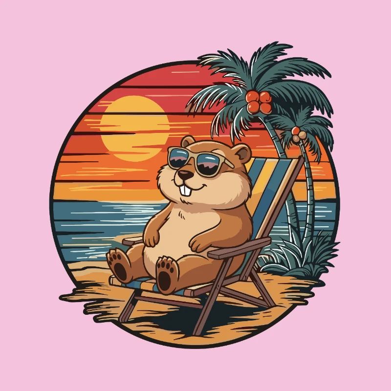 Funny Gopher on Beach Summer Vacation Sunset