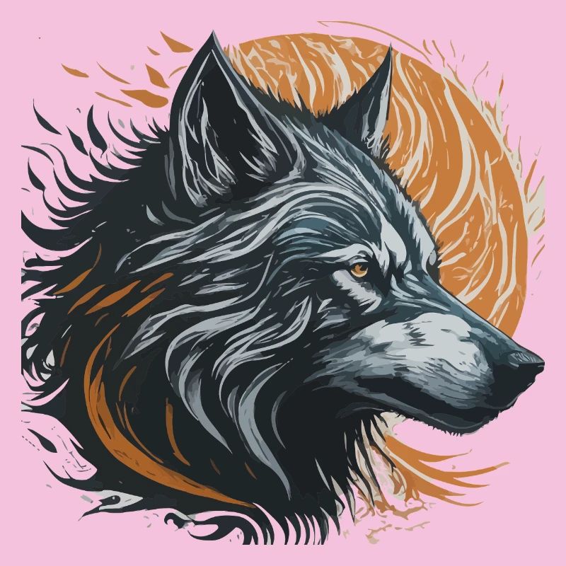 Loup noir sous lune dorée