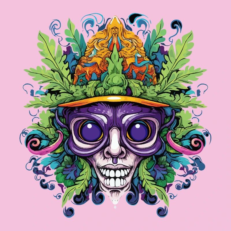 Psychedelic skull with leaf crown