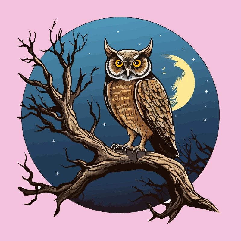 Night Moon Owl in a Round Circle