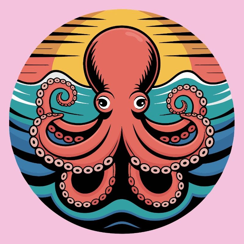 Retro Octopus Sunset Squid Motif