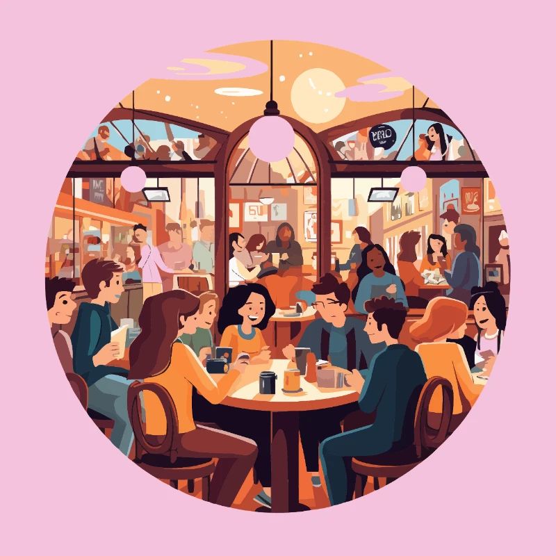 Conversations dans un café à la lumière du soir
