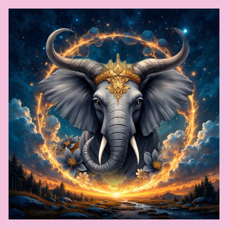Celestial Elephant with Golden Crown