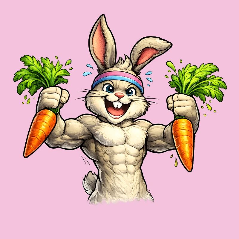 Strong bunny with carrots