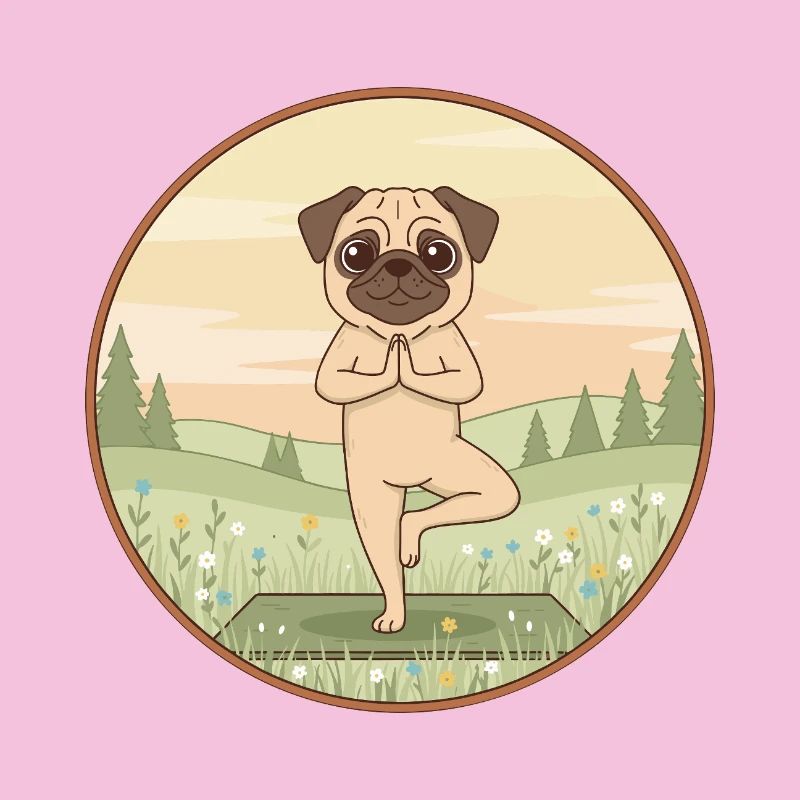 Yoga Pug Dog Doing Tree Pose Art