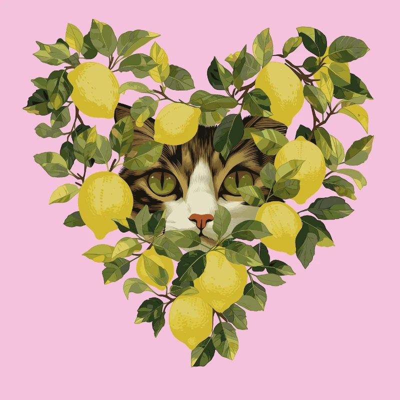 Chat se cache dans un cœur de citron
