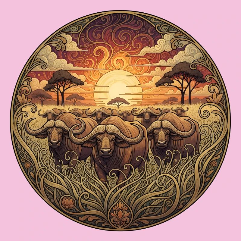 Art circulaire du coucher de soleil du gnou