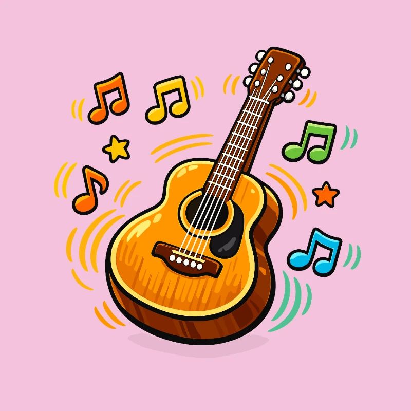 Colorful guitar with musical notes
