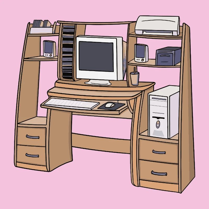 Retro-Computerschreibtisch-Setup 90er 2000er Nostalgie