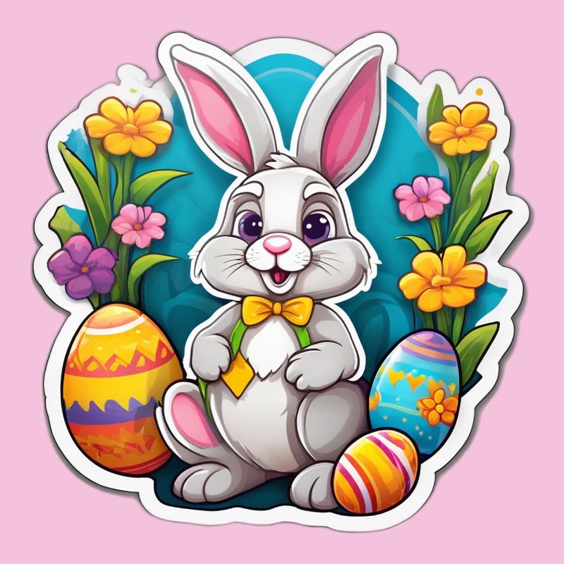 Pastel Easter Bunny and Flowering Eggs