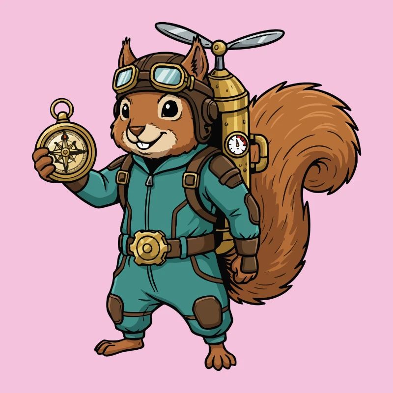 Squirrel Steampunk Aviator Jetpack-Kompass