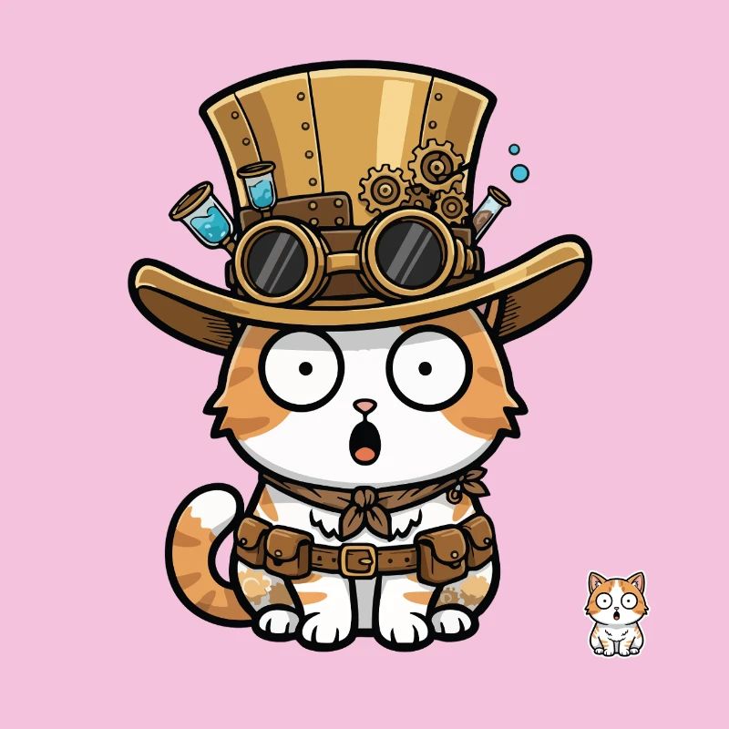 Chat Explorateur Steampunk Haut-de-forme Goggles