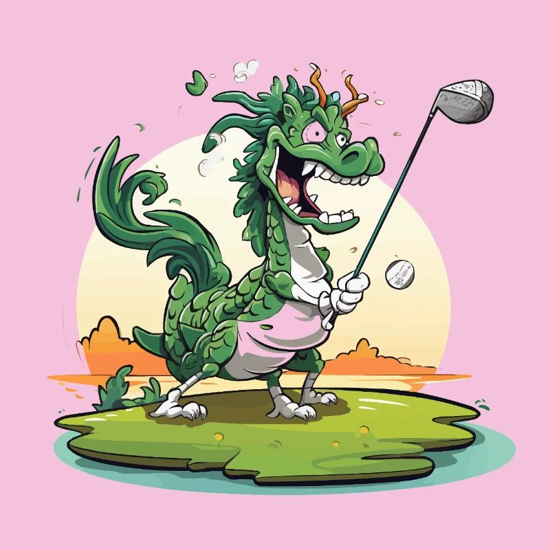 Golfender Drache am Tee