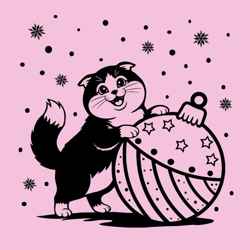 Chat mignon et duveteux avec une grosse babiole de Noël