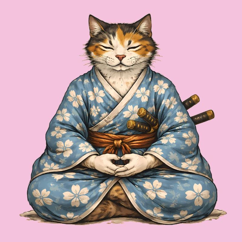 Zen Samurai Cat Meditation Kimono