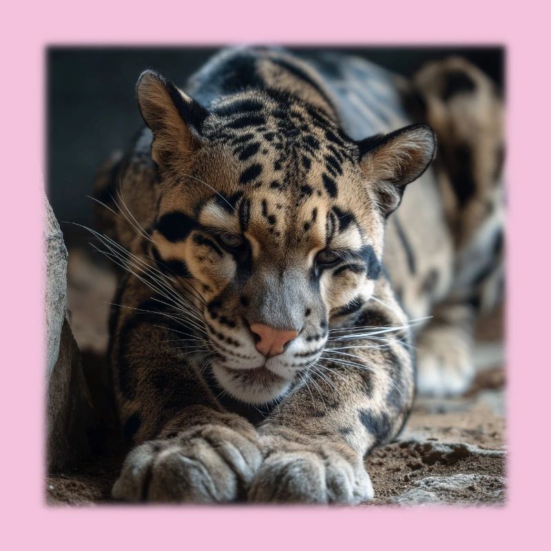 Clouded leopard resting pose Expressive wildcat