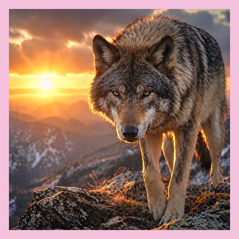 Wolf in sunset mountain