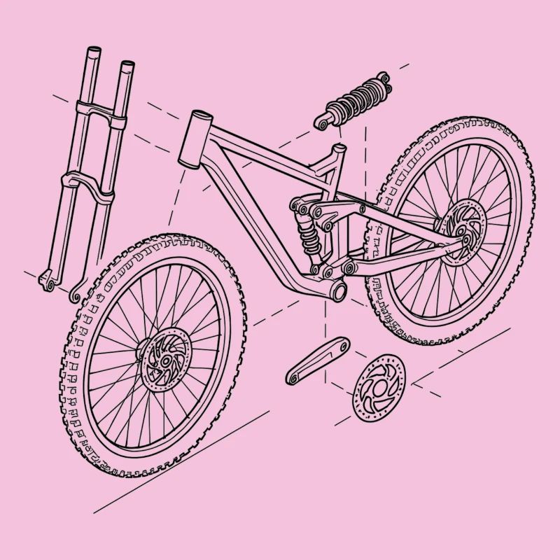 DH-Bike Exploded Drawing: MTB Technique Sketch