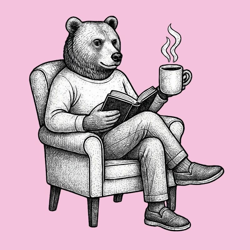Bear Reader with Book and Mug