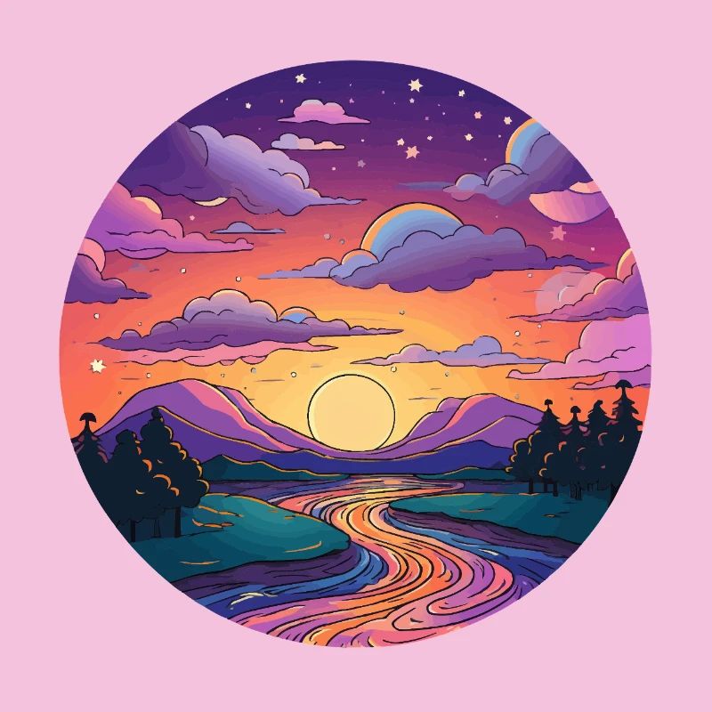 Coucher de soleil sur la rive de la rivière