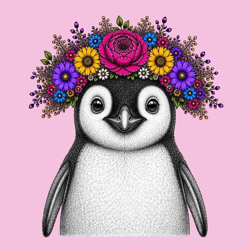 Pinguin mit Blumenkrone