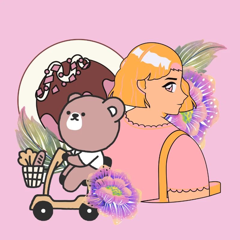 Kawaii Bear on Mobility Scooter & Sweets