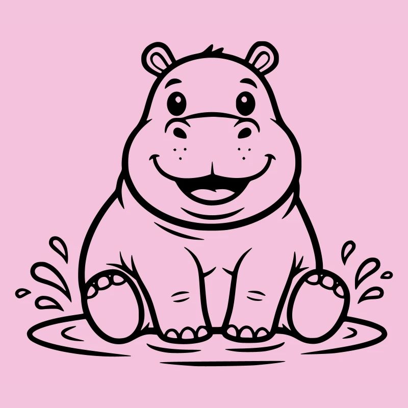 Cute Baby Hippo Water Comic Vector