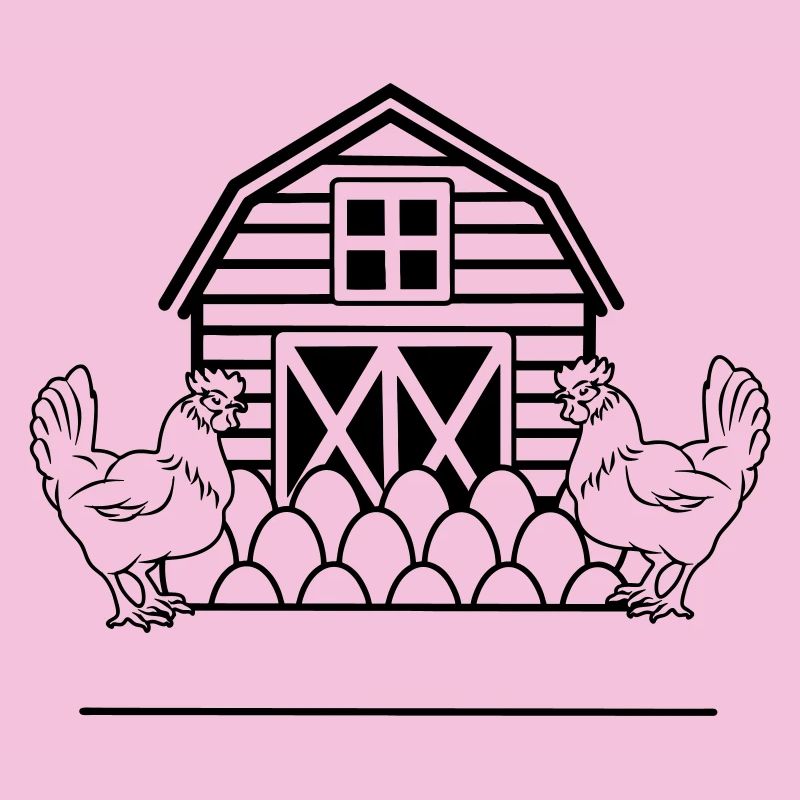 Chicken farm monogram with two chickens