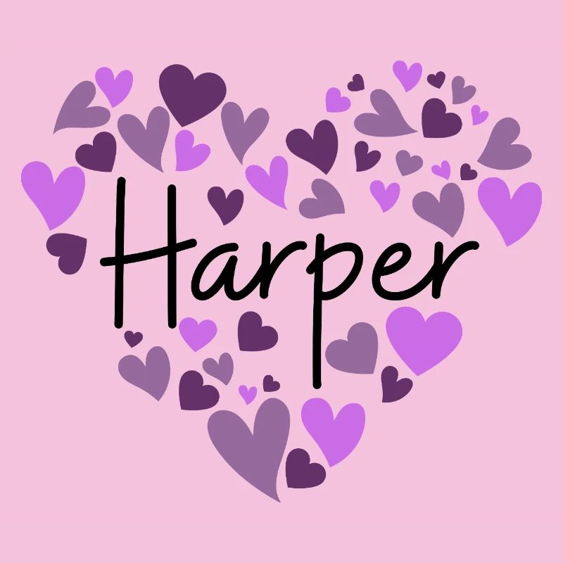 Conception du nom Harper avec des cœurs violets en forme de cœur