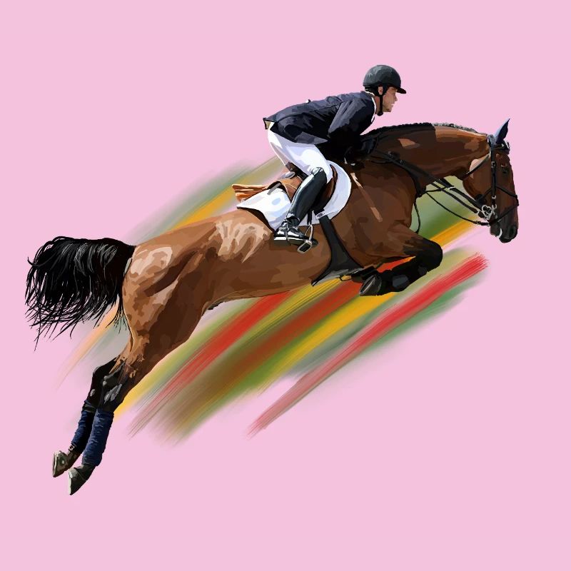 Cavalier de saut d’obstacles à rayures arc-en-ciel