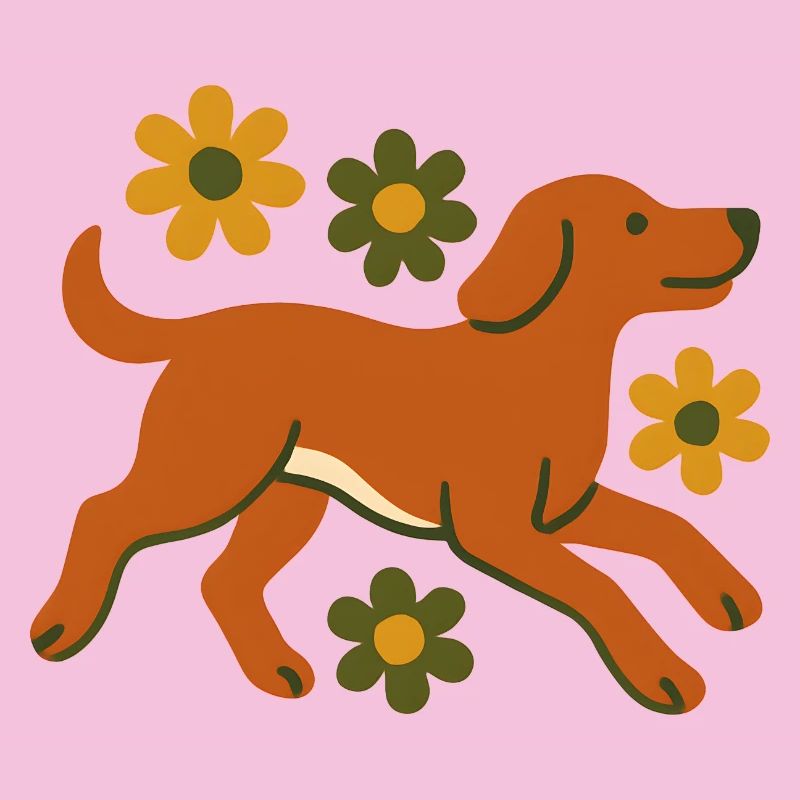 Chien rapide dans le champ de fleurs