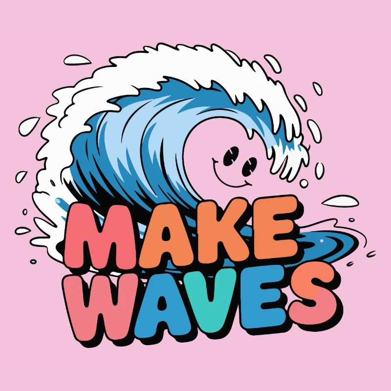 Vibrant Surf Wave with Make Waves Text